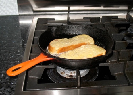 french toast frying in the pan